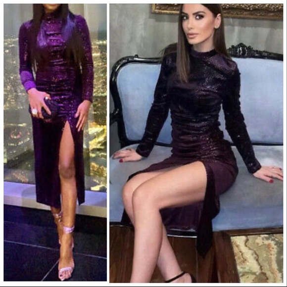 NWT ZARA PURPLE SPARKLY MIDI VELVET DRESS - Picture 1 of 15